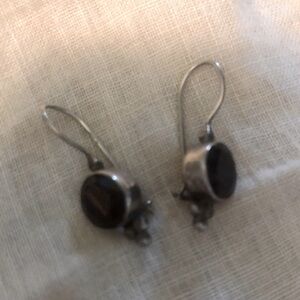 Antique Sterling Silver 1” Bohemian Garnet Earrings